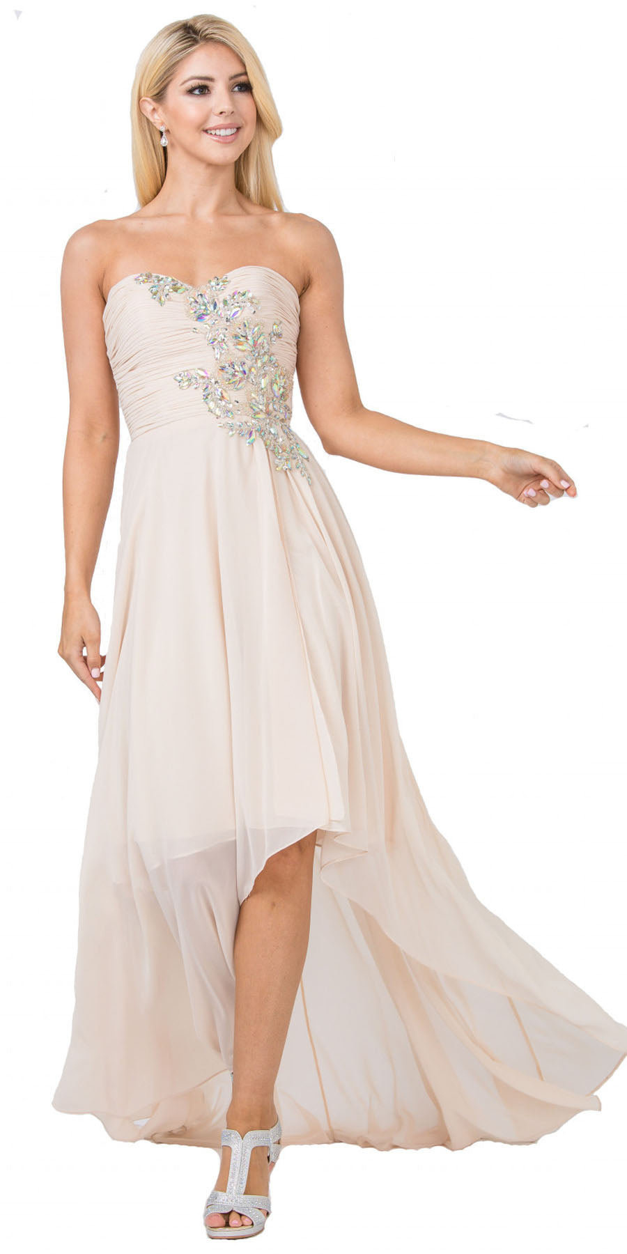 CLEARANCE - High Low Strapless A Line Ruched Bodice Prom Dress (Size 2XL) by DiscountDressShop