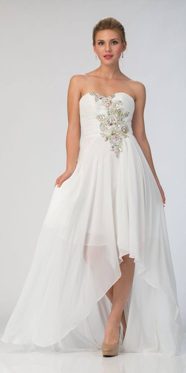 CLEARANCE - High Low Strapless A Line Ruched Bodice Prom Dress (Size 2XL) by DiscountDressShop