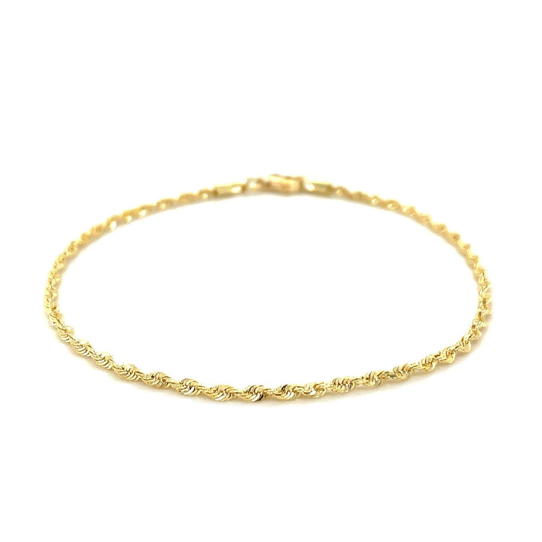 2.0mm 10k Yellow Gold Solid Diamond Cut Rope Bracelet  DestGlow