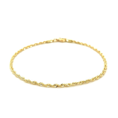 2.0mm 10k Yellow Gold Solid Diamond Cut Rope Bracelet  DestGlow