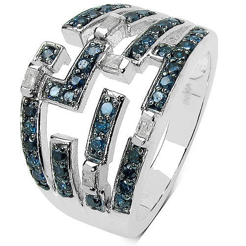 0.59 Carat Genuine Blue Diamond &amp; White Diamond .925 Sterling Silver Ring by Bids.com