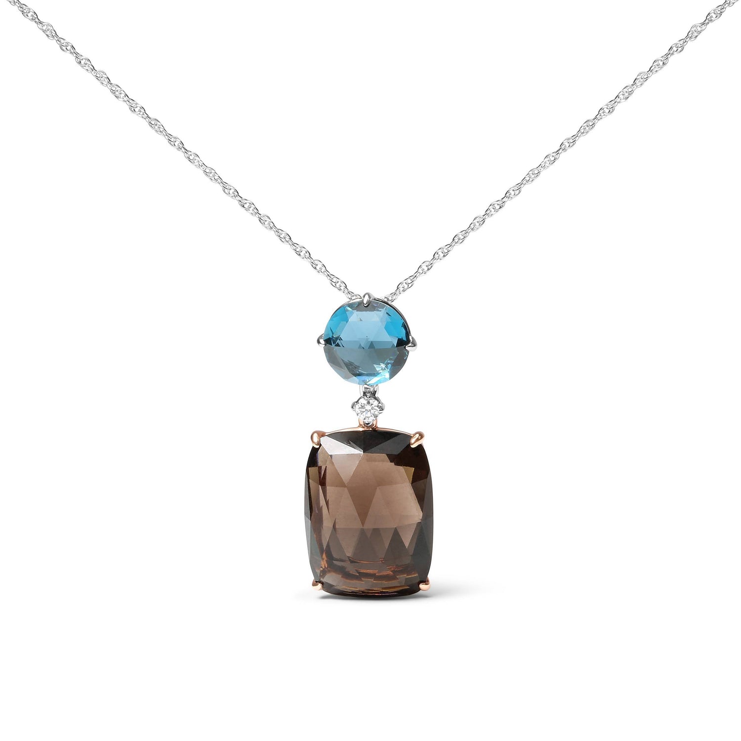 18K Rose and White Gold Diamond Accent and London Blue Topaz and Cushion Cut Smoky Quartz Gemstone Dangle Drop 18" Pendant Necklace (G-H Color, SI1-SI2 Clarity) by Bids.com