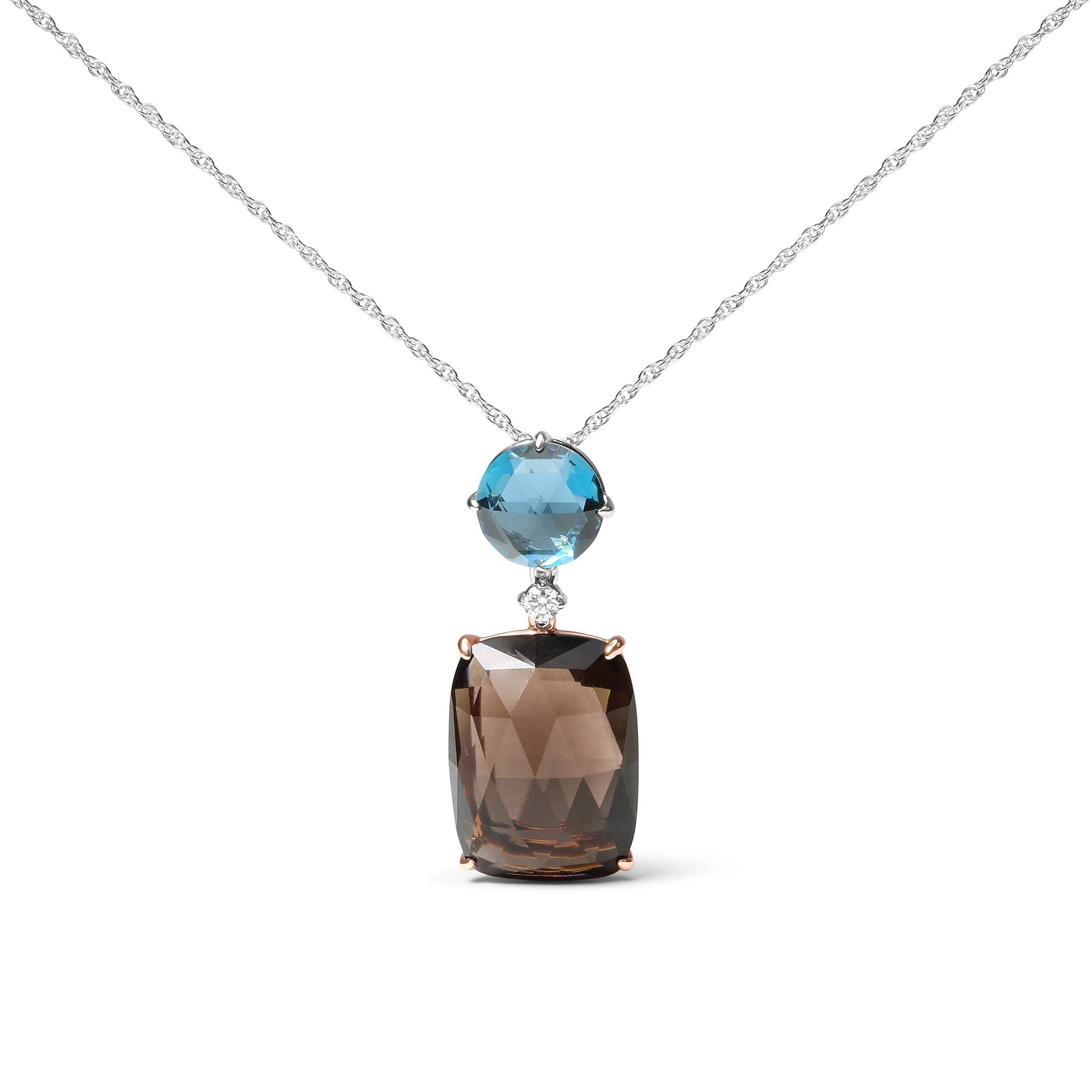 18K Rose and White Gold Diamond Accent and London Blue Topaz and Cushion Cut Smoky Quartz Gemstone Dangle Drop 18" Pendant Necklace (G-H Color, SI1-SI2 Clarity) by Bids.com