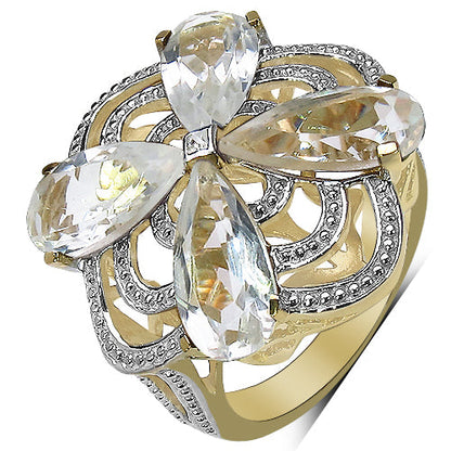14K Yellow Gold Plated 6.69 Carat Genuine Crystal Quartz &amp; White Diamond .925 Sterling Silver Ring by Bids.com