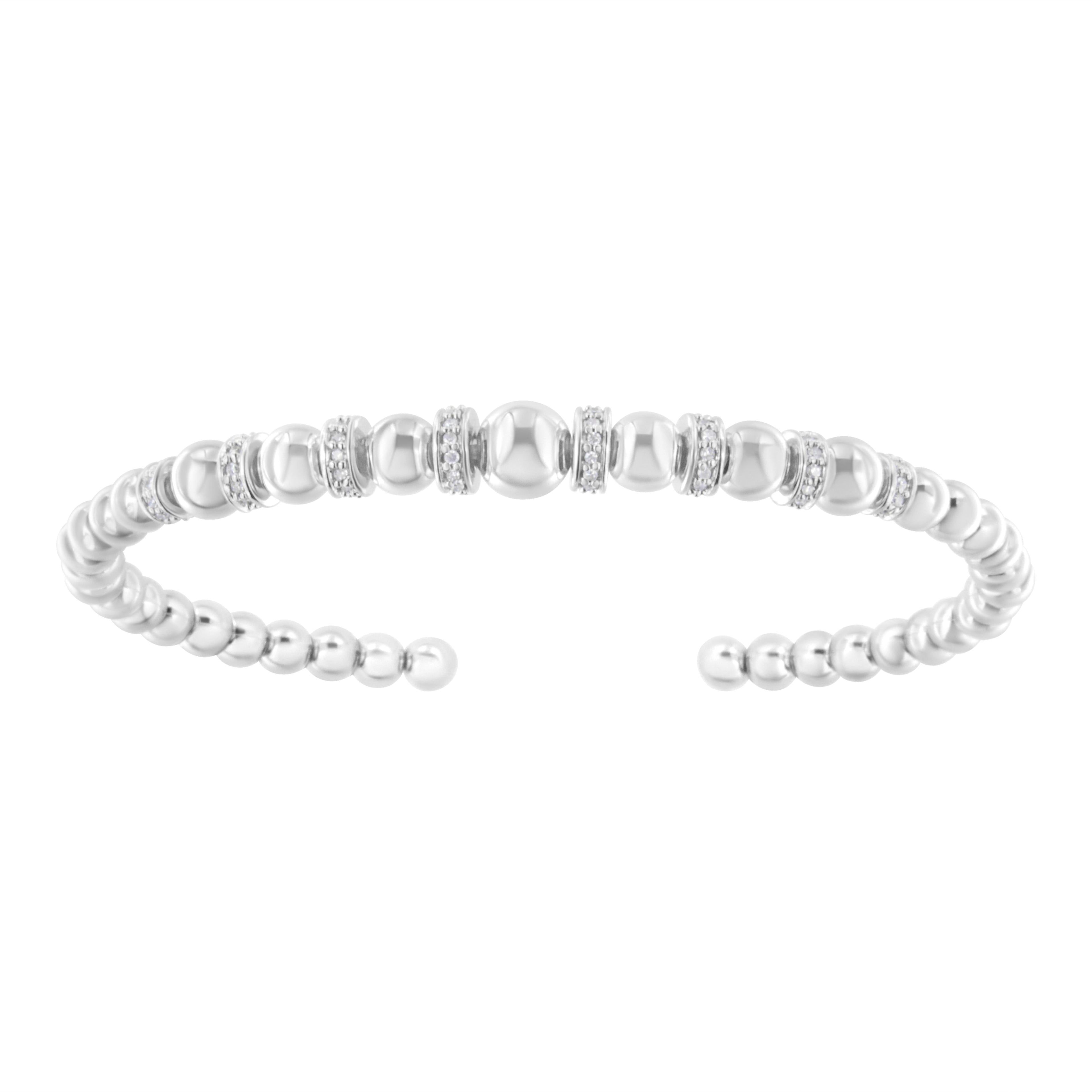 .925 Sterling Silver 1/4 Cttw Diamond Rondelle Graduated Ball Bead Cuff Bangle Bracelet (I-J color, I2-I3 clarity) - Fits wrists up to 7 1/2 inches by Bids.com