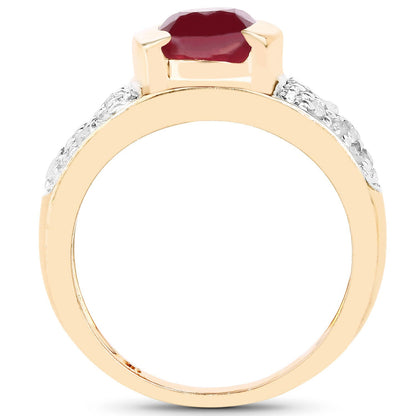 14K Rose Gold Plated 1.95 Carat Genuine Glass Filled Ruby &amp; White Diamond .925 Sterling Silver Ring  DestGlow