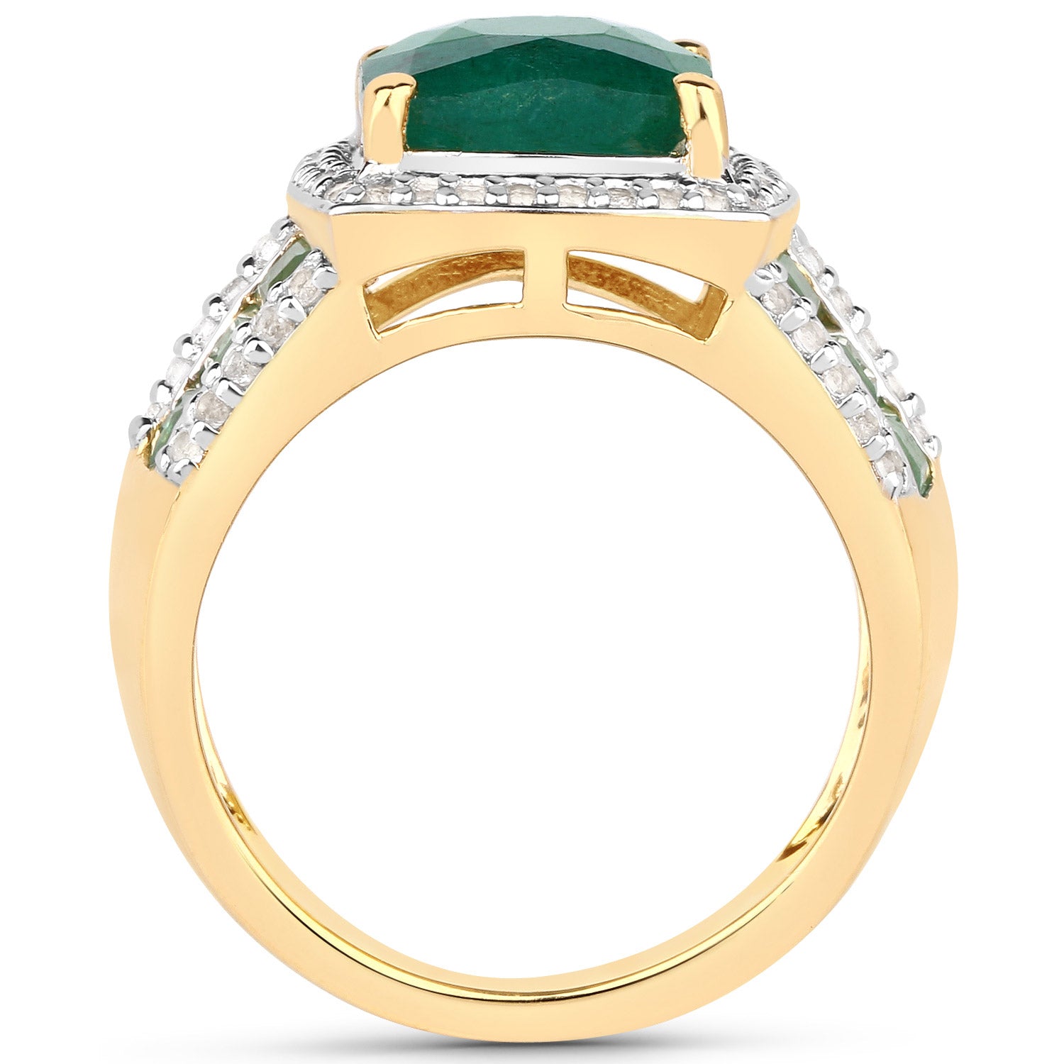 3.75 Carat Dyed Emerald, Emerald and White Topaz .925 Sterling Silver Ring  DestGlow