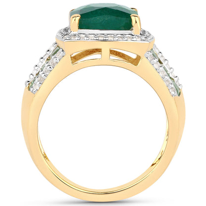3.75 Carat Dyed Emerald, Emerald and White Topaz .925 Sterling Silver Ring  DestGlow