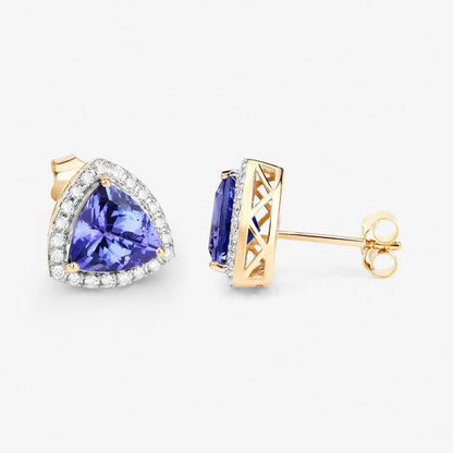 3.82 Carat Genuine Tanzanite and White Diamond 14K Yellow Gold Earrings by Bids.com
