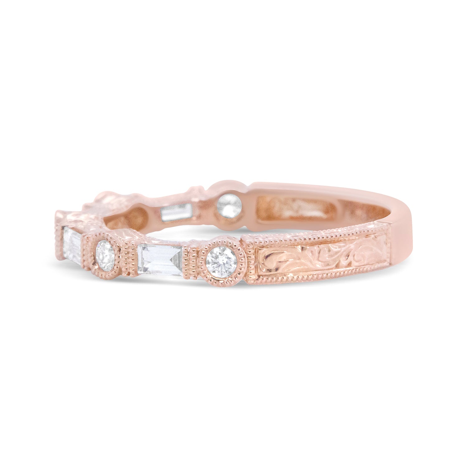 14K Rose Gold 3/8 Cttw Baguette and Round Diamond Bridal Band - (H-I Color, VS1-VS2 Clarity) - Size 6.75 by Bids.com