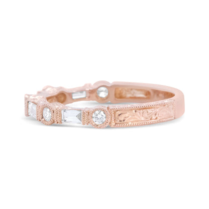 14K Rose Gold 3/8 Cttw Baguette and Round Diamond Bridal Band - (H-I Color, VS1-VS2 Clarity) - Size 6.75 by Bids.com