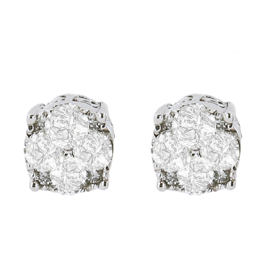.925 Sterling Silver 1/2 cttw Prong Set Round-Cut Diamond Cluster Stud Earring (I-J Color, I2-I3 Clarity) by Bids.com