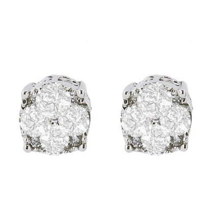 .925 Sterling Silver 1/2 cttw Prong Set Round-Cut Diamond Cluster Stud Earring (I-J Color, I2-I3 Clarity) by Bids.com