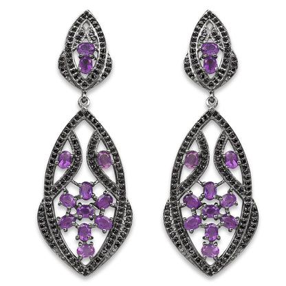 5.74 Carat Genuine Amethyst and Black Spinel .925 Sterling Silver Earrings by Bids.com