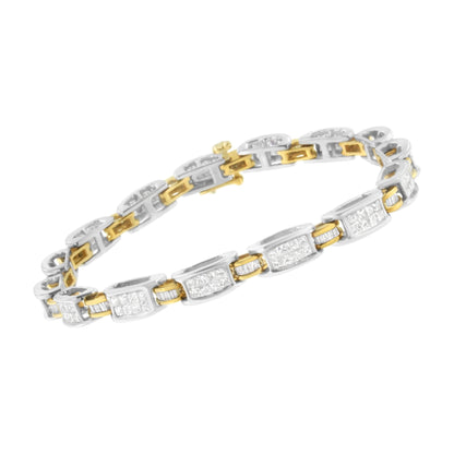 14K Two-Tone Gold Princess and Baguette-Cut Diamond Link Bracelet (3.00 cttw, H-I Color, SI1-SI2 Clarity) by Bids.com
