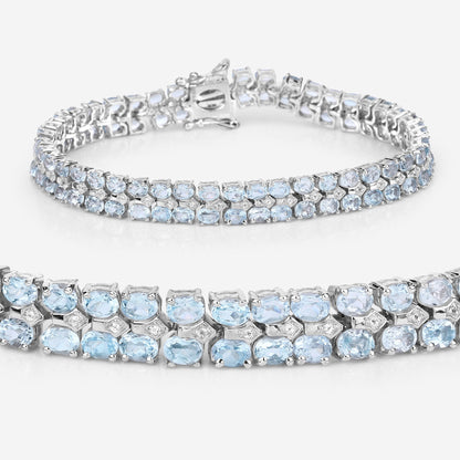 17.22 Carat Genuine Blue Topaz and White Diamond .925 Sterling Silver Bracelet by Bids.com