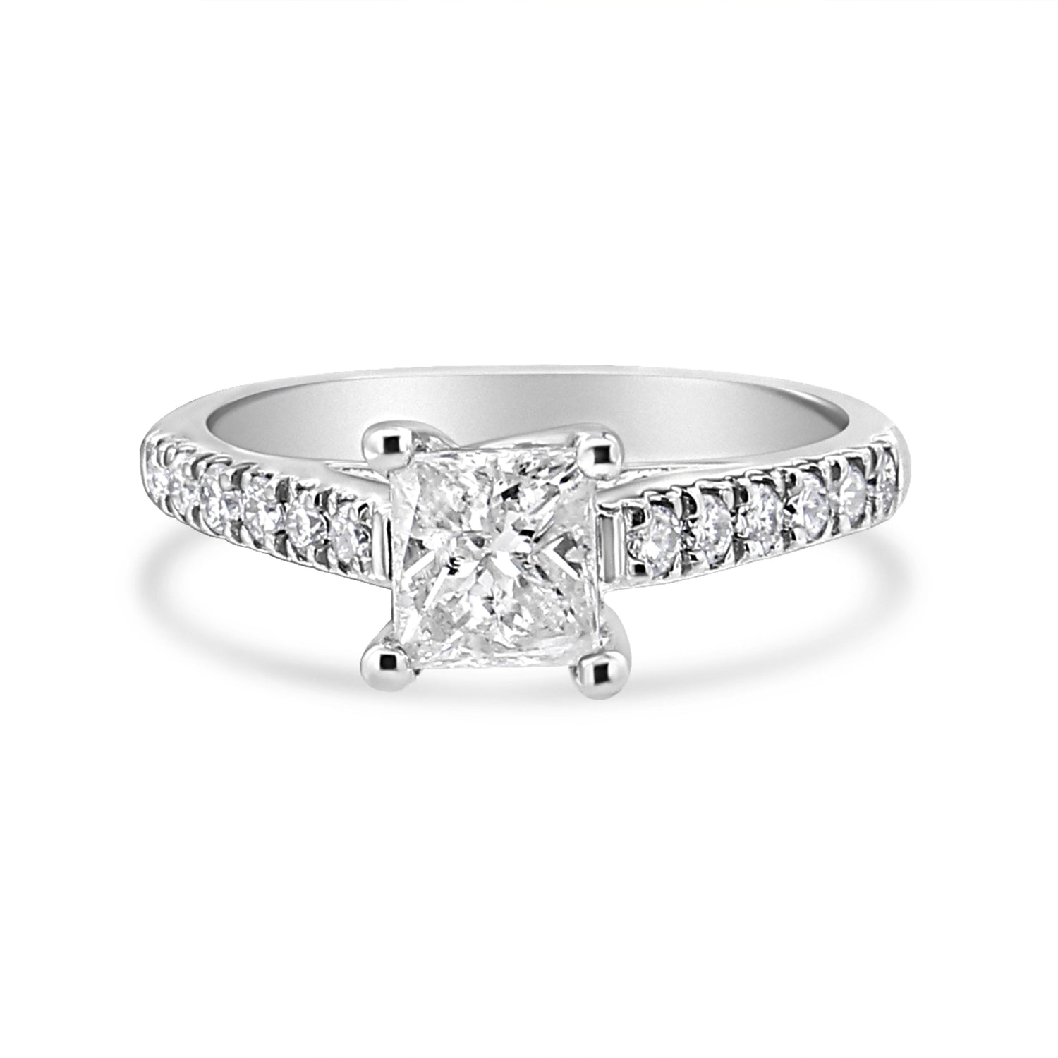 14K White Gold 1 1/5 Cttw 4-Prong Set Princess Diamond Classic Engagement Ring (I1-I2 Color, H-I Clarity) Ring Size 7 by Bids.com