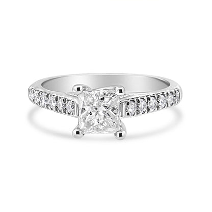 14K White Gold 1 1/5 Cttw 4-Prong Set Princess Diamond Classic Engagement Ring (I1-I2 Color, H-I Clarity) Ring Size 7 by Bids.com