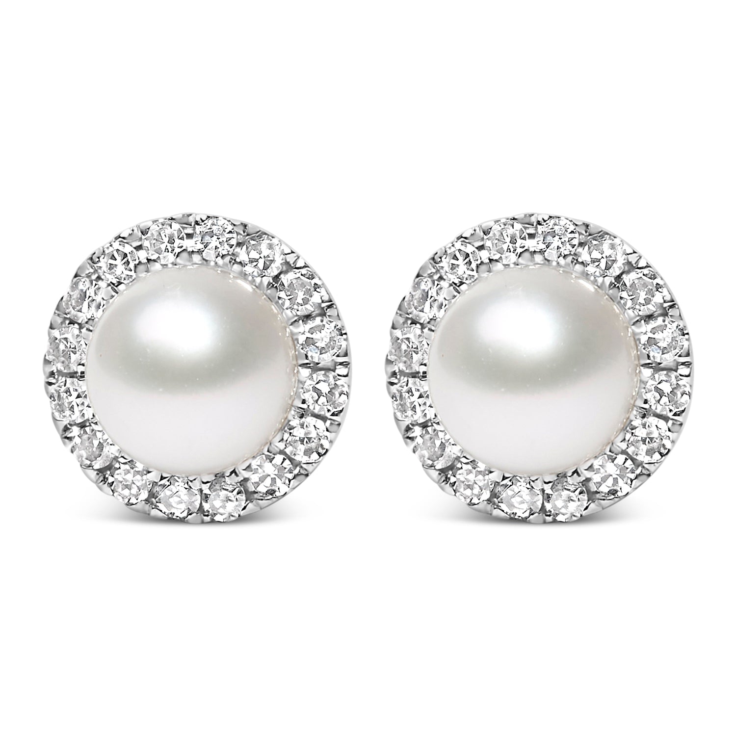 10K White Gold 4.5mm Cultured Freshwater Pearl and 1/7 Cttw Diamond Halo Stud Earring (I-J Color, I1-I2 Clarity) by Bids.com