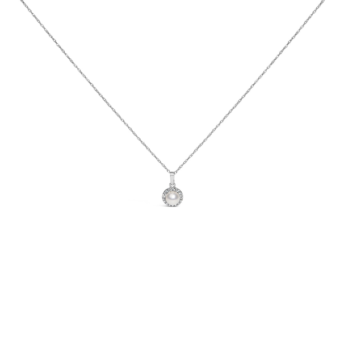 10K White Gold 5MM Cultured Pearl and Diamond Accent Halo Pendant Necklace by Bids.com