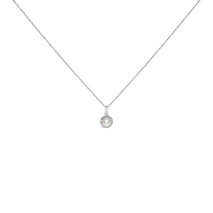10K White Gold 5MM Cultured Pearl and Diamond Accent Halo Pendant Necklace by Bids.com