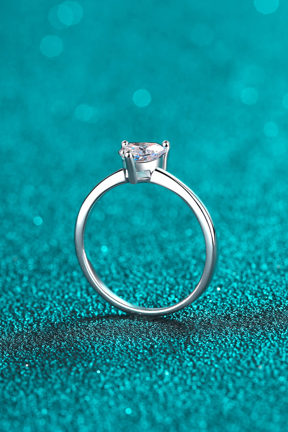 Rhodium Over Pure Sterling Silver Heart-Shaped Sparkala™ Solitaire Ring by Sparkala