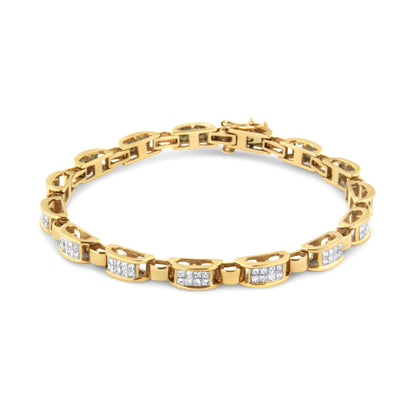 14K Yellow Gold 2 1/2 Cttw Princess-Cut Diamond Link Tennis Bracelet (H-I Color, SI2-I1 Clarity) - 7.25" by Bids.com