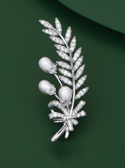 Freshwater Pearl &amp; Alloy Wheat Ear Brooch by LINTICO