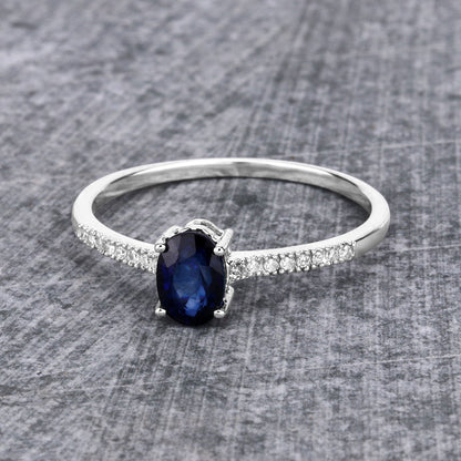 0.54 Carat Genuine Blue Sapphire and White Diamond 14K White Gold Ring  DestGlow