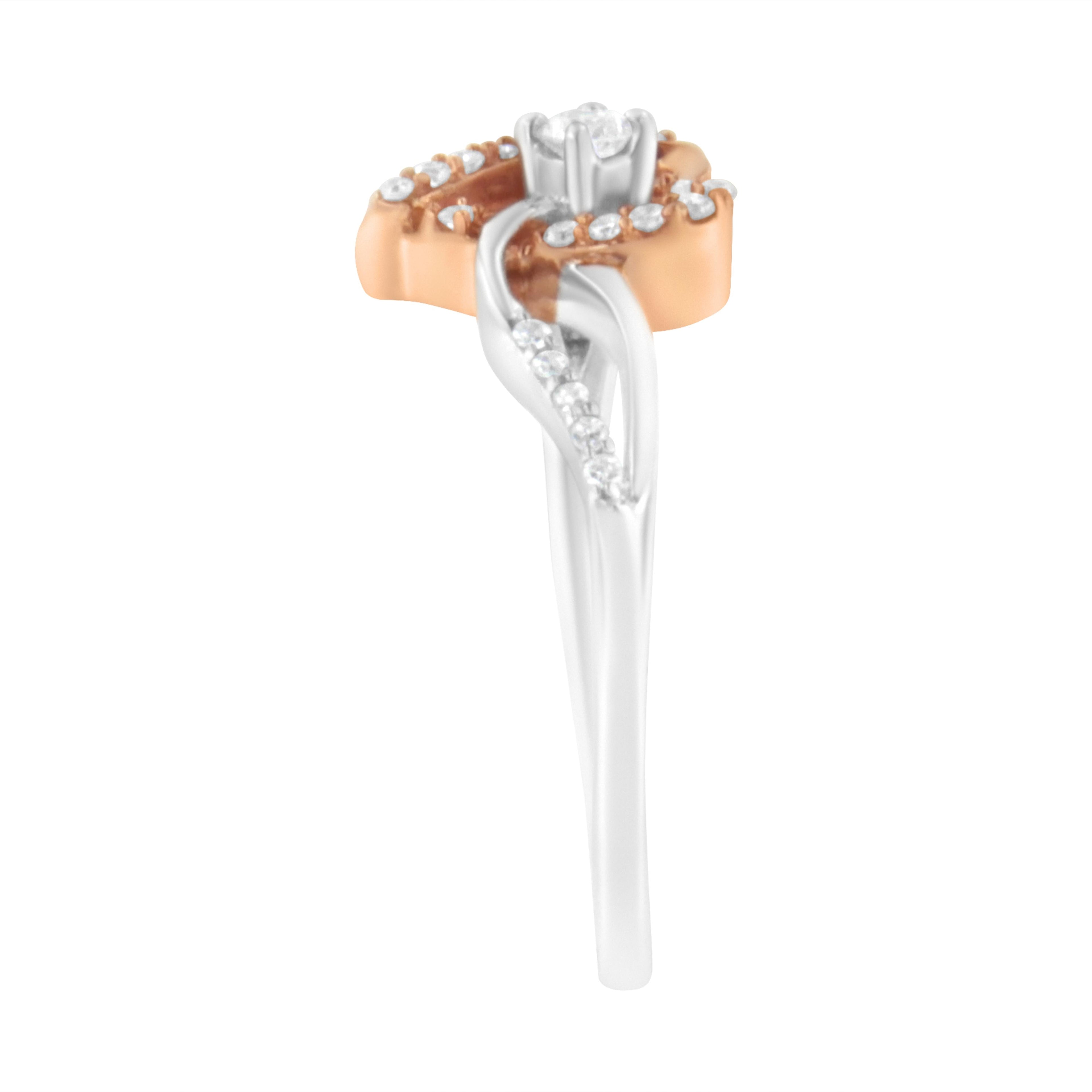 10K Rose Gold over .925 Sterling Silver â…• Cttw Diamond Split Shank Open Heart Cocktail Ring (I-J Color, I2-I3 Clarity)  DestGlow