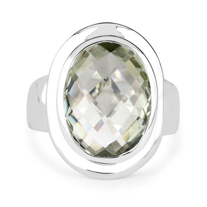 7.90 Carat Genuine Green Amethyst .925 Sterling Silver Ring  DestGlow