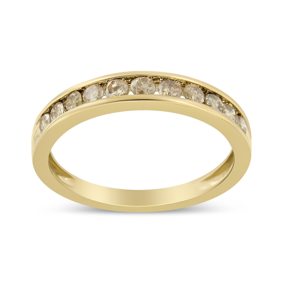 14K Yellow Gold Plated .925 Sterling Silver 1/2 Cttw Channel Set Round Champagne Diamond 11 Stone Band Ring (K-L Color, I1-I2 Clarity) - Size 7 by Bids.com