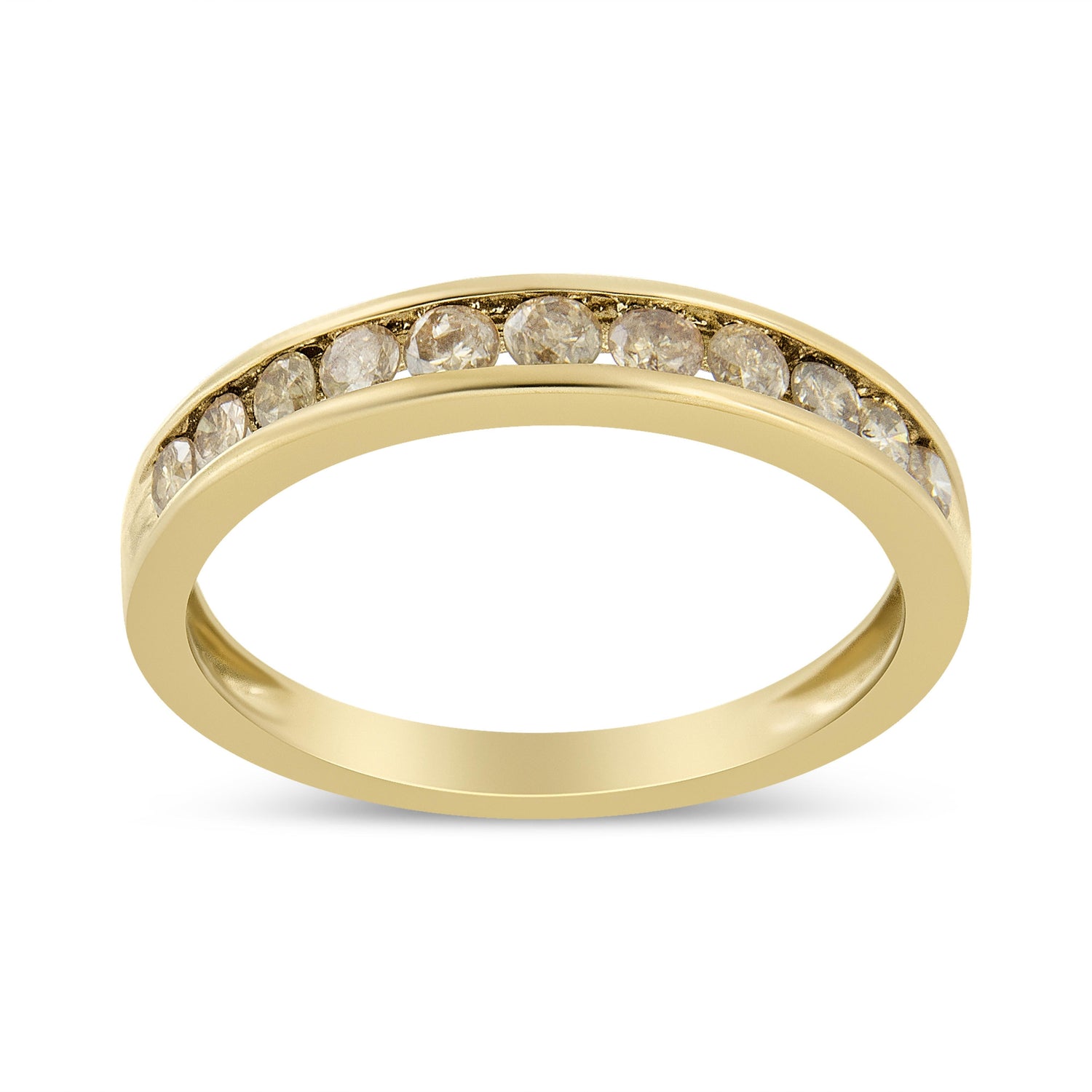 14K Yellow Gold Plated .925 Sterling Silver 1/2 Cttw Channel Set Round Champagne Diamond 11 Stone Band Ring (K-L Color, I1-I2 Clarity) - Size 7 by Bids.com
