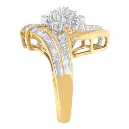 10K Yellow Gold Round and Baguette-Cut Diamond Bypass Cluster Ring (1.0 Cttw, I-J Color, I1-I2 Clarity) - Size 8 by Bids.com