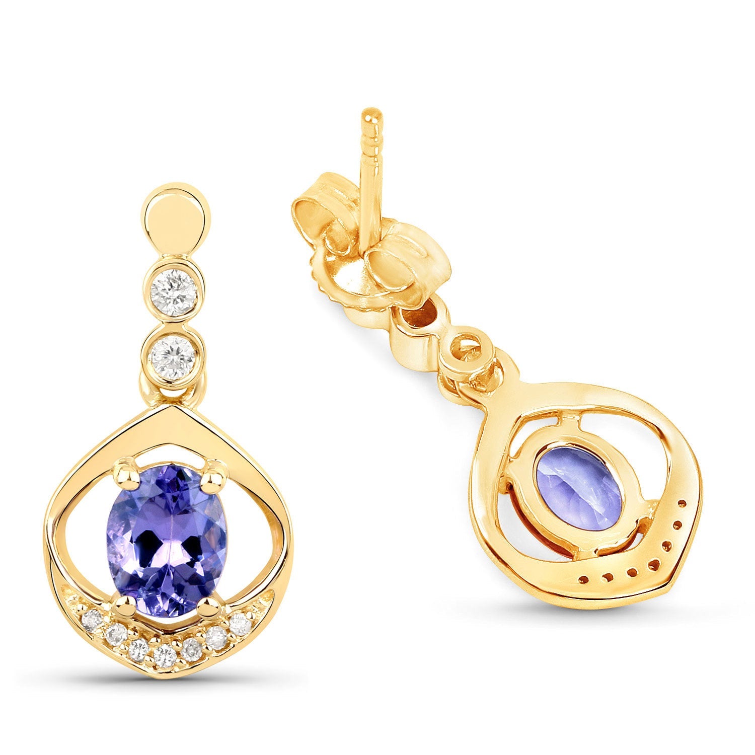 0.76 Carat Genuine Tanzanite and White Diamond 14K Yellow Gold Earrings by Bids.com