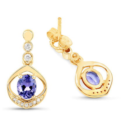 0.76 Carat Genuine Tanzanite and White Diamond 14K Yellow Gold Earrings by Bids.com