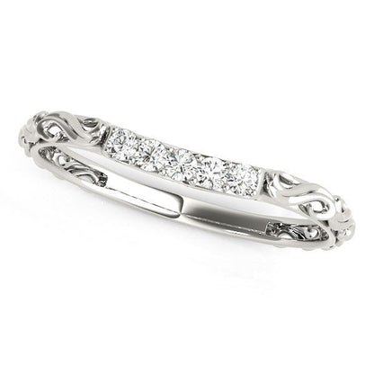 14k White Gold Antique Style Curved Diamond Wedding Band (1/10 cttw) by Bids.com