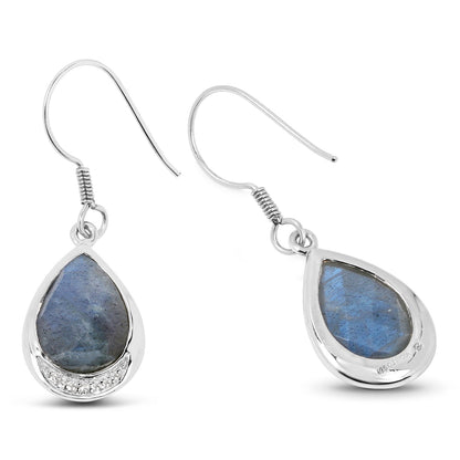 9.13 Carat Genuine Labradorite And White Topaz .925 Sterling Silver Earrings  DestGlow