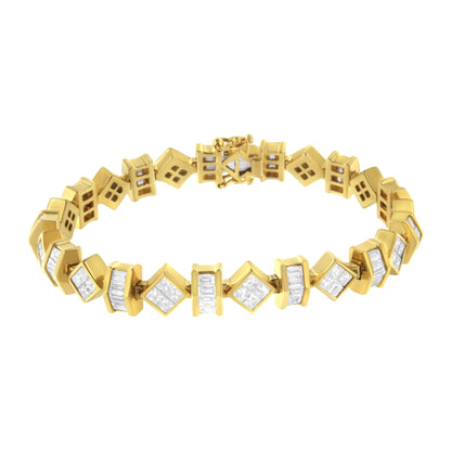 14K Yellow Gold 7.50 Cttw Princess and Baguette Diamond Geometric Link Bracelet by Bids.com
