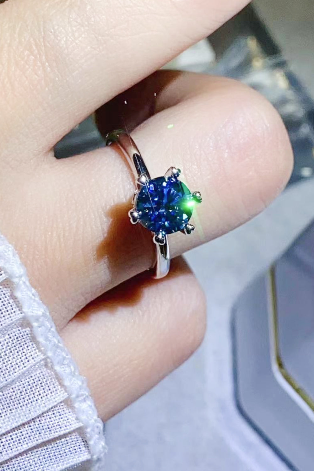 1 Carat Blue Brilliant Round Cut Sparkala™ 6-Prong Solitaire Ring (Platinum Over Pure Sterling Silver) by Sparkala