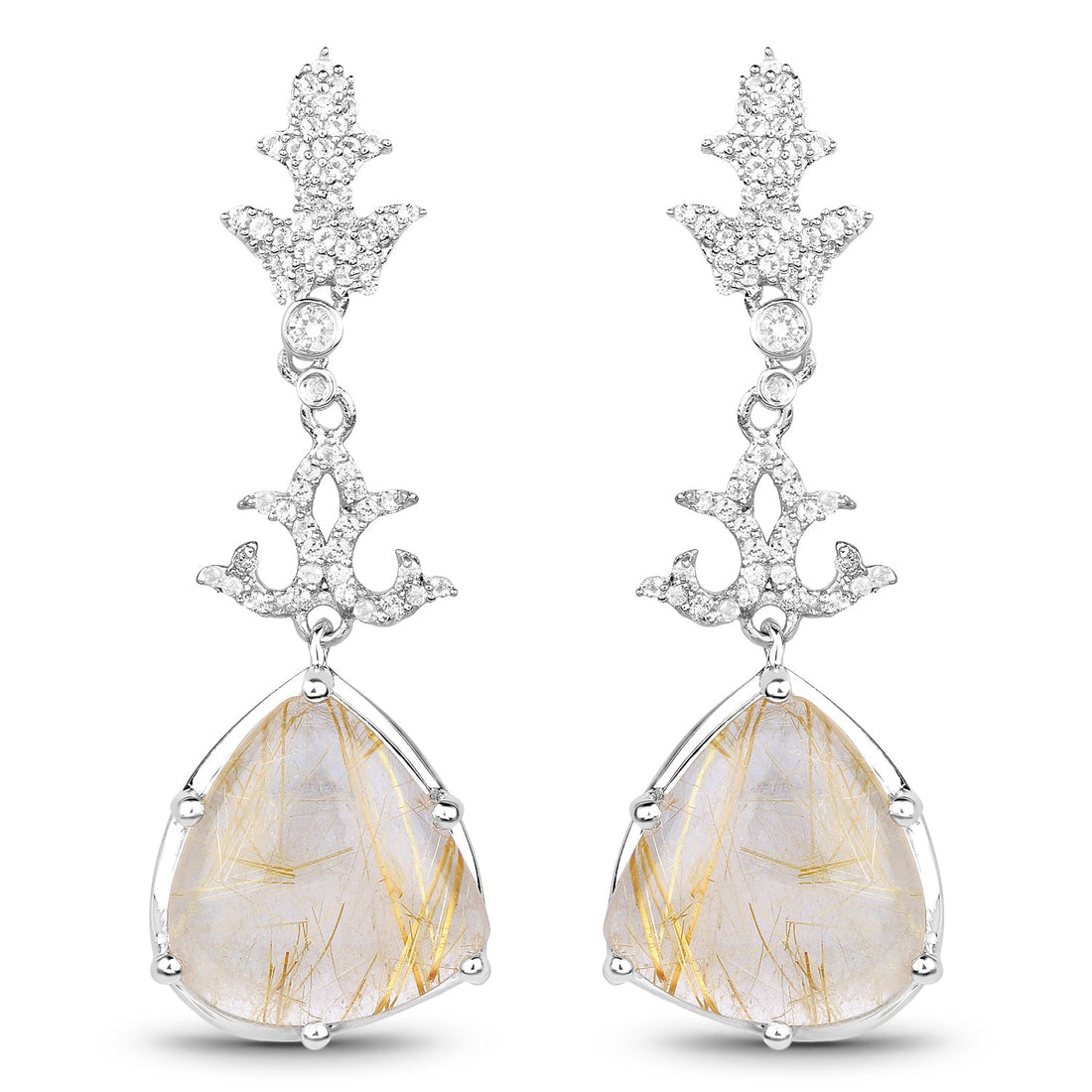 15.97 Carat Genuine Golden Rutile And White Topaz .925 Sterling Silver Earrings by Bids.com