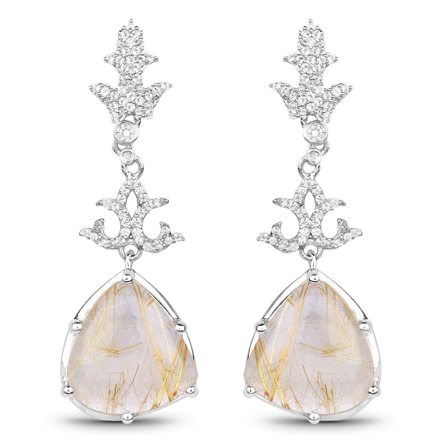 15.97 Carat Genuine Golden Rutile And White Topaz .925 Sterling Silver Earrings by Bids.com