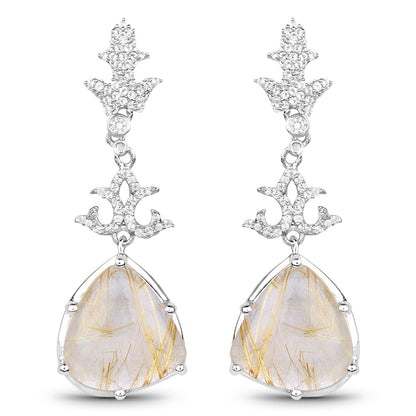 15.97 Carat Genuine Golden Rutile And White Topaz .925 Sterling Silver Earrings by Bids.com