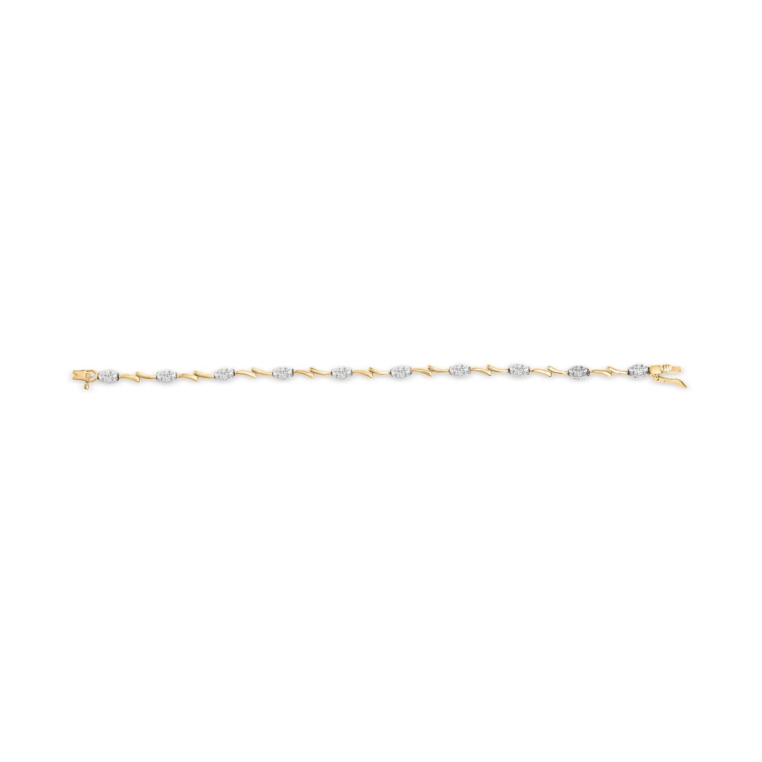 10K White and Yellow Gold 1.00 Cttw Diamond Oval Shaped Cluster Link Bracelet (I-J Color, SI2-I1 Clarity) - 7" Inches by Bids.com
