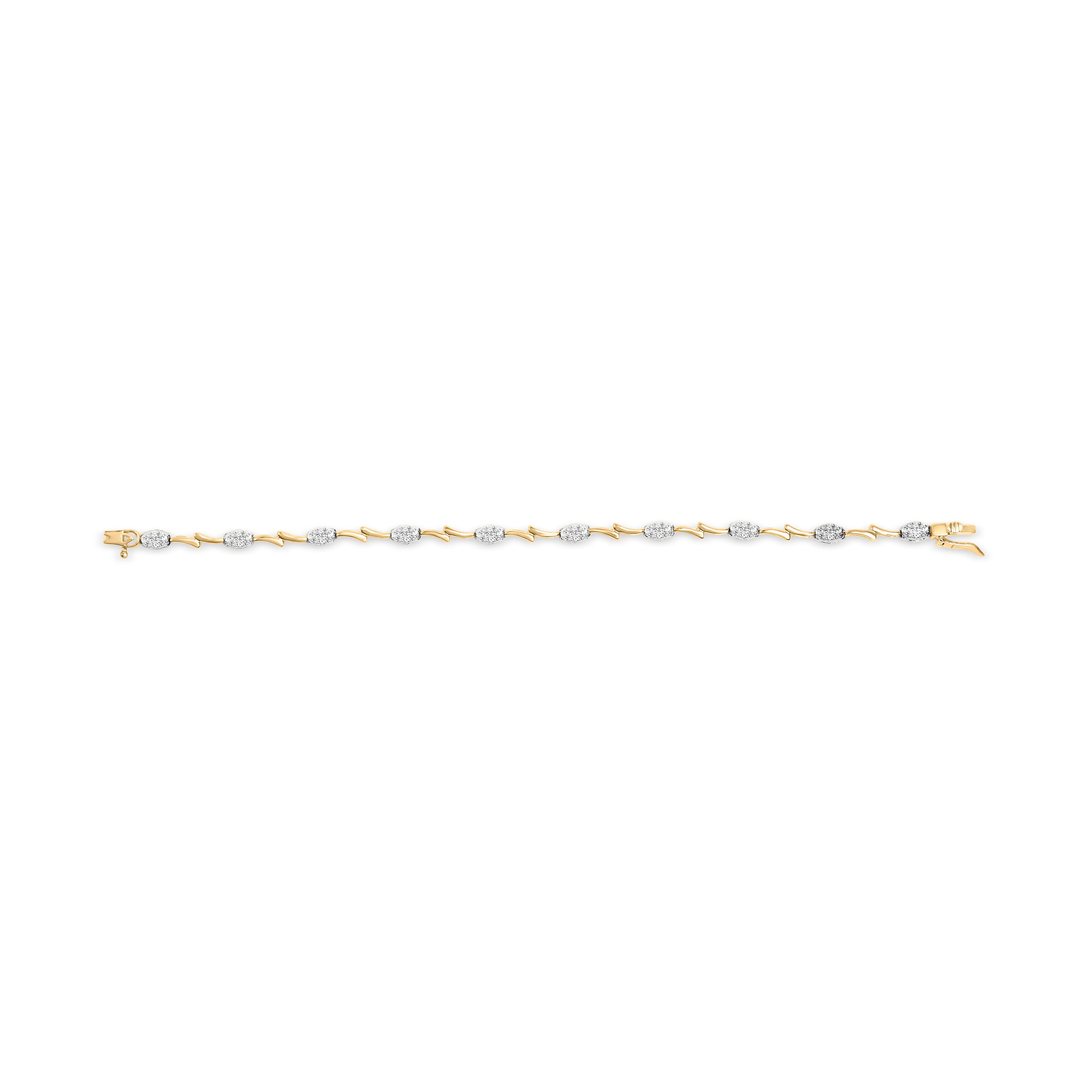 10K White and Yellow Gold 1.00 Cttw Diamond Oval Shaped Cluster Link Bracelet (I-J Color, SI2-I1 Clarity) - 7" Inches by Bids.com