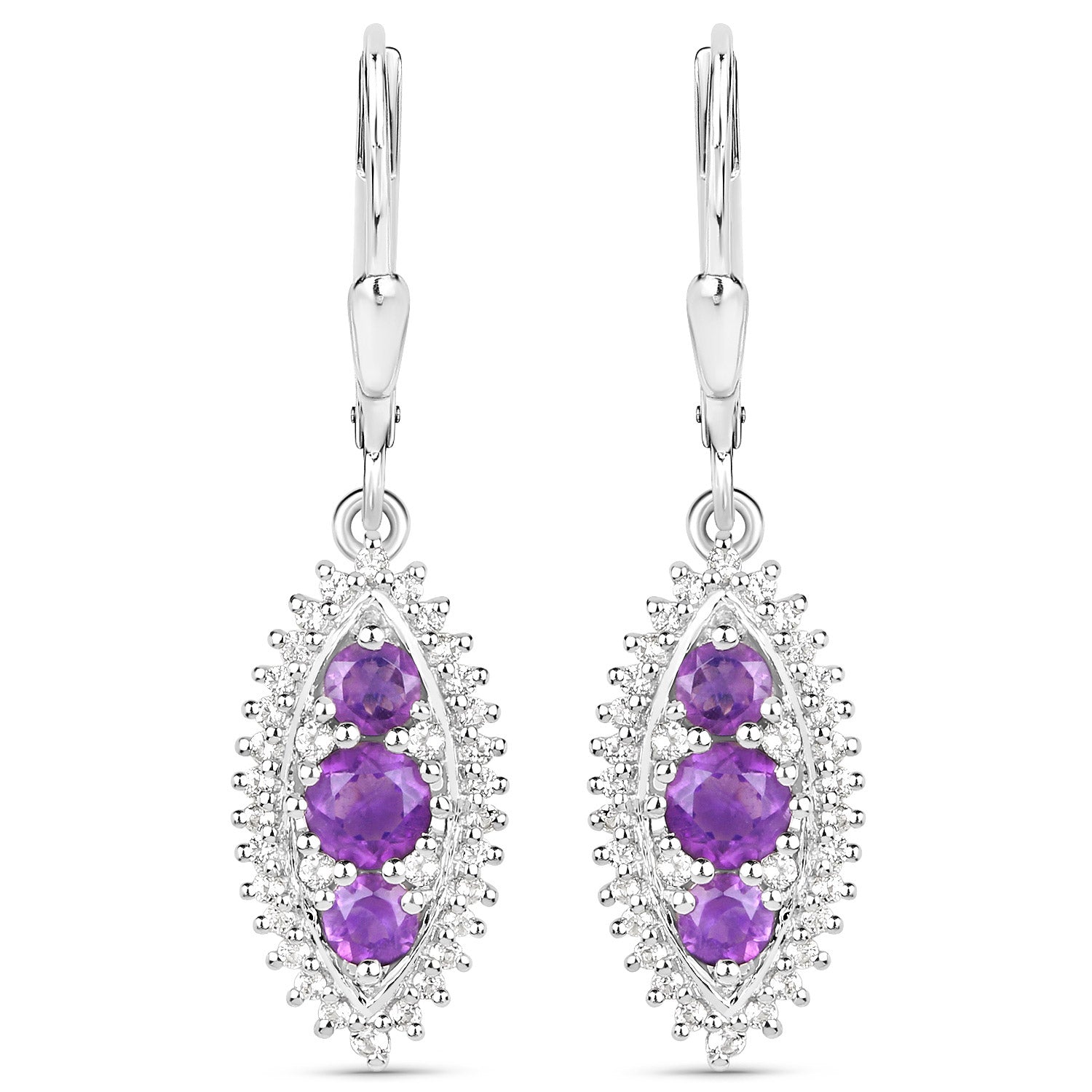 3.60 Carat Genuine Amethyst and White Topaz .925 Sterling Silver 3 Piece Jewelry Set (Ring, Earrings, and Pendant w/ Chain) by Bids.com