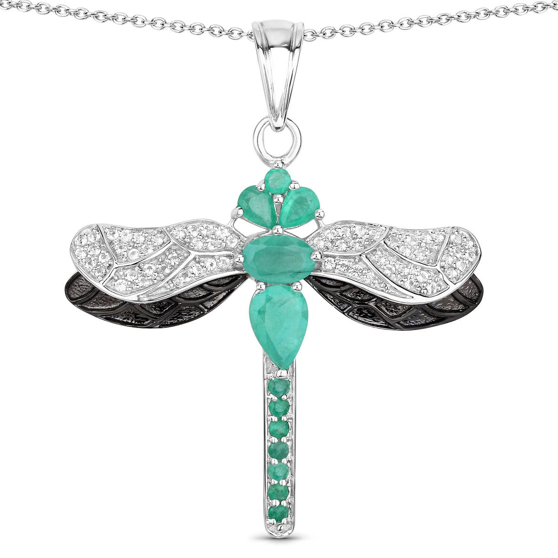 1.87 Carat Genuine Zambian Emerald and White Topaz .925 Sterling Silver Pendant 