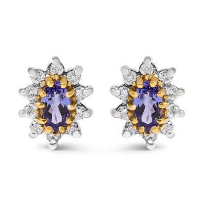 14K Yellow Gold 1/4 Cttw Diamond and Blue Purple Tanzanite Sunburst Halo Stud Earrings (K-L Color, I1-I2 Clarity) by Bids.com