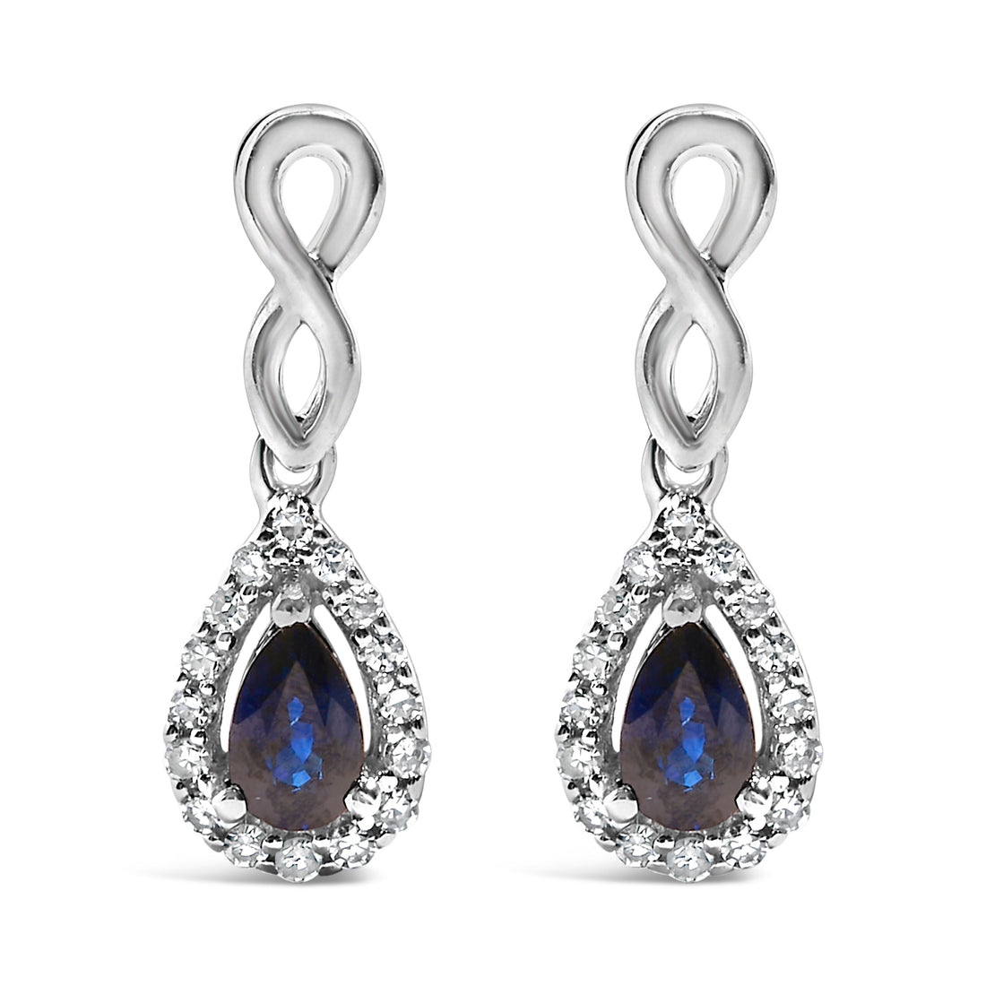 10K White Gold Pear Cut Blue Sapphire and 1/7 Cttw Diamond Infinity Drop and Dangle Earrings (I-J Color, I1-I2 Clarity) by Bids.com