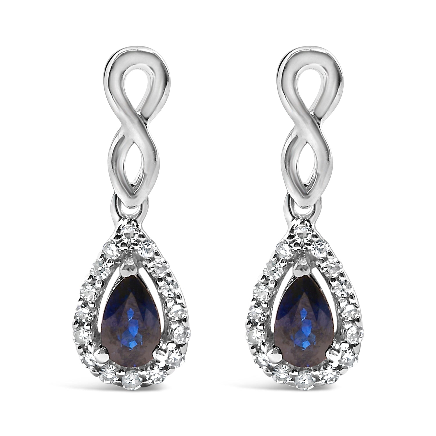 10K White Gold Pear Cut Blue Sapphire and 1/7 Cttw Diamond Infinity Drop and Dangle Earrings (I-J Color, I1-I2 Clarity) by Bids.com